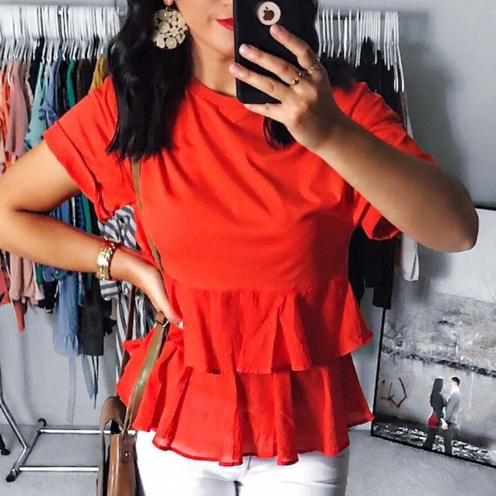 Bright red T-shirt top with details